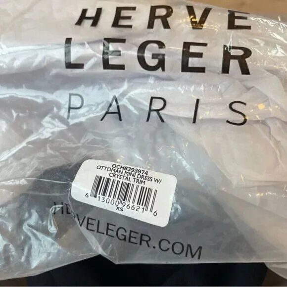 HERVE LEGER OTTOMAN MINI DRESS W/ CRYSTAL TRIM - Picture 4 of 7